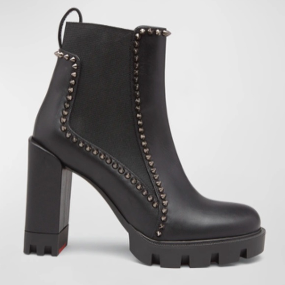 Christian Louboutin Spike Leather Chelsea Red Sole Booties - Picture 1 of 11